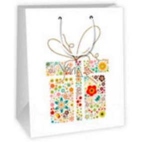Ditipo Darčeková papierová taška 26,4 x 13,6 x 32,7 cm biela - darček ornamenty