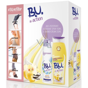 BU In Action Active Release antiperspirant dezodorant sprej pre ženy 150 ml + In Action Lemon & Vanilla Mousse sprchový gél 250 ml, kozmetická sada