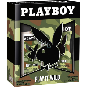 Playboy Play It Wild for Him parfumovaný deodorant sklo 75 ml + sprchový gél 250 ml, kozmetická sada