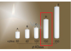 Lima Gastro hladká sviečka biela valec 40 x 150 mm 1 kus