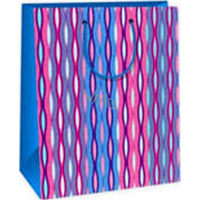 Ditipo Darčeková papierová taška 26,4 x 13,7 x 32,4 cm ružovo modro biele vlnky AB
