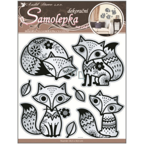 Samolepky na stenu líšky so zrkadlovým efektom a čiernu glitrové kontúrou 30,5 x 30,5 cm