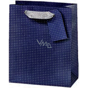 BSB Luxusná darčeková papierová taška 14,5 x 15 x 6 cm Tmavo modrá s bodkami LDT 374-CD