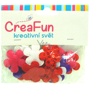 CreaFun Textilné dekorácie Kvetina s flitrami mix farieb 28 x 28 mm 20 kusov