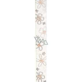 Ditipo Stuha látková s drôtikom biela šedo-béžový kvetinový motív 2 mx 40 mm