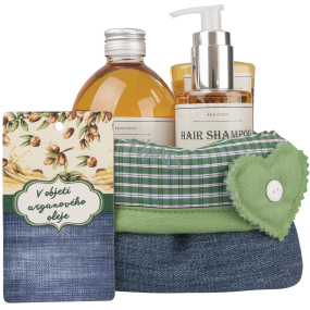 Bohemia Gifts Arganový olej V objatí arganového oleja sprchový gél 250 ml + šampón na vlasy 250 ml + pena do kúpeľa 500 ml + látkový košík, kozmetická sada