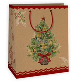 Ditipo Darčeková Kraftová taška 18 x 8 x 24 cm béžová s vianočným stromčekom