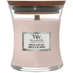 Woodwick Vanilla & Sea Salt - Vanilka a morská soľ vonná sviečka s dreveným knôtom a viečkom sklo malá 85 g