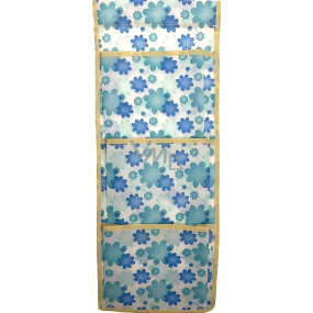 Vreckár na zavesenie látkový modrej a tyrkysovej kvety 44 x 17 cm 3 vrecká 667