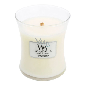 WoodWick Island Coconut - Kokosový ostrov vonná sviečka s dreveným knôtom a viečkom sklo stredné 275 g