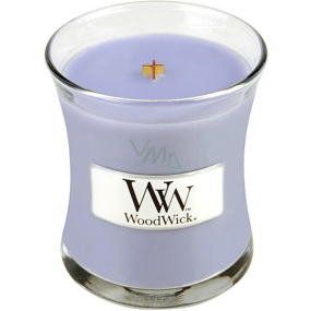 Woodwick Lavender Spa - Levanduľové kúpele vonná sviečka s dreveným knôtom a viečkom sklo malá 85 g