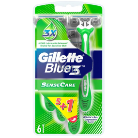 Gillette Blue 3 Sense Care 3 britvy jednorazový holiaci strojček pre mužov 6 kusov