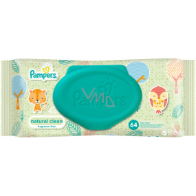 Pampers Natural Clean s harmančekom vlhčené obrúsky pre veľmi citlivú pokožku pre deti 64 kusov, neparfumované