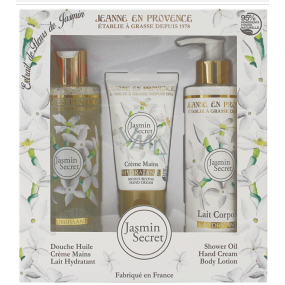 Jeanne en Provence Jasmin Secret - Tajomstvo Jasmínu krém na ruky 75 ml + telové mlieko 250 ml + sprchový olej 250 ml, kozmetická sada