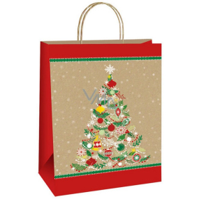 Ditipo Darčeková papierová taška EKO 22 x 10 x 29 cm béžová Vianočný stromček