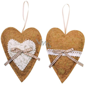 Srdiečko na zavesenie textil hnedé 14 cm 1 kus