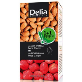 Delia Cosmetics Fruit Fantasy Mandle regeneračný denný krém proti vráskam 50 ml + Krémová jahoda hydratačný denný krém pre zmiešanú a mastnú pleť 50 ml, duopack