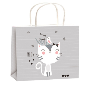 Anjel Darčeková papierová taška 23 x 18 x 10 cm sivá mačka pre deti veľkosť M