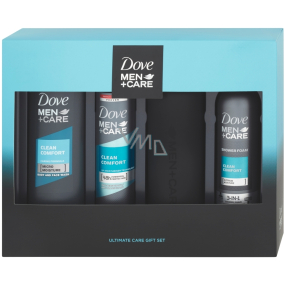 Dove Men + Care Clean Comfort sprchový gel 250 ml + sprchová pena 200 ml + antiperspirant sprej 150 ml + fľaša na vodu, kozmetická sada