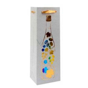 Ditipo Darčeková papierová taška na fľašu Glitter 12 x 35 x 9 cm strieborná, fľaška, farebné hrozno
