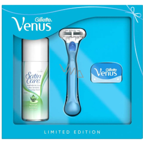 Gillette Venus holiaci strojček + náhradné hlavice 2 kusy + Satin Care Pure & Delicate gél na holenie 75 ml, kozmetická súprava pre ženy