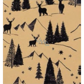 Zowie Darčekový baliaci papier 70 x 150 cm Vianočný Luxusné scanda s razbou zlatý - čierne stromy s jeleňmi