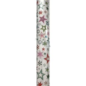 Zowie Darčekový baliaci papier 70 x 500 cm Vianočný biely - farebné hviezdy