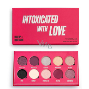 Makeup Obsession Intoxicated By Love Paletka 10 pigmentovaných metalických, trblietavých a prechodových očných tieňov 13 g