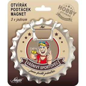 Nekupto Hobby 3v1 otvárač, podložka, magnet Vášnivý športovec 10 cm