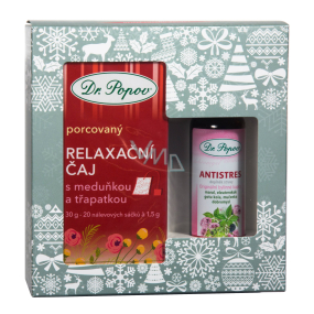 Dr. Popov Relax Antistres originálne bylinné kvapky 50 ml + Relaxačné čaj s medovkou a echinacey porciovaný 30 g, 1,5 gx 20 nálevových vrecúšok, vianočné darčeková sada