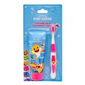 Pinkfong Baby Shark zubná pasta pre deti 75 ml + mäkkú kefku na zuby, kozmetická sada