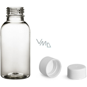 Fľaštička priehľadná, plastová, s uzáverom, priemer 28 mm, 100 ml