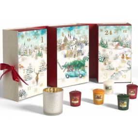 Yankee Candle Adventný kalendár Kniha čajová sviečka 12 kusov + Votiv sviečka 12 kusov + svietnik, Vianočná darčeková sada