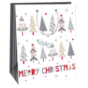 Ditipo Darčeková papierová taška 26,4 x 13,6 x 32,7 cm biela stromčeky Merry Christmas AB