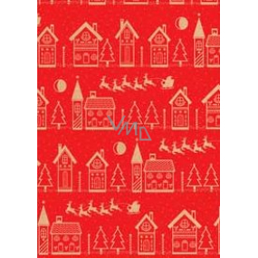 Ditipo Darčekový baliaci papier 70 x 200 cm Vianočný KRAFT červený béžovej domčeky