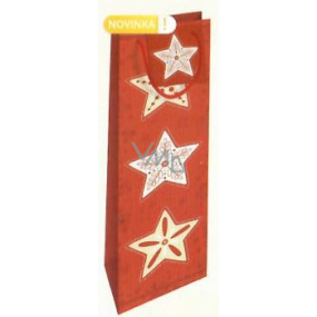 Nekupto Darčeková papierová taška na fľašu 33 x 10 x 9 cm červená s hviezdami Vianočné WLH