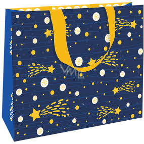 Nekupto Darčeková papierová taška luxusné 30 x 23 cm Modrá s kométou Vianočné WLFL 1997