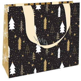 Nekupto Darčeková papierová taška luxusné 23 x 18 cm Vianočná čierna so stromčeky WLFM 1992