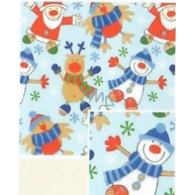 Nekupto Darčekový baliaci papier 70 x 200 cm Vianočný Svetlo modrý snehuliak, Santa, sob