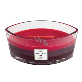 WoodWick Trilogy Sun Ripened Berries - Letné bobule vonná sviečka s dreveným širokým knôtom a viečkom loď 453 g
