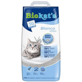 Biokats Bianco Classic Stelivo pre mačky silne hrudkujúce podstielka bielej farby 10 kg