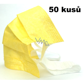 Rúška 3 vrstvová ochranná zdravotné netkaná jednorazová, nízky dýchací odpor 50 kusov žltá 99% sa širokými gumičkami