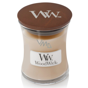 Woodwick White Honey - Biely med vonná sviečka s dreveným knôtom a viečkom sklo malá 85 g