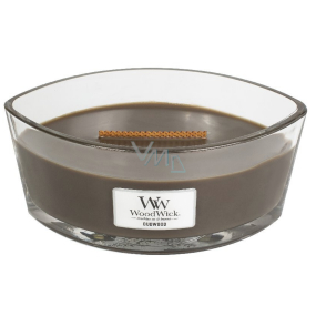 Woodwick Oudwood - Živica vonná sviečka s dreveným širokým knôtom a viečkom sklo loď 453 g
