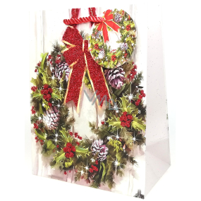 Epee Darčeková papierová taška 18 x 22,5 x 9,7 cm Vianočná Veniec červená mašľa 001 LUX strednej