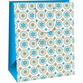 Ditipo Darčeková papierová taška 26,4 x 13,7 x 32,4 cm biela, modro-hnedá kolieska