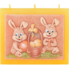 Candles Zajace s košíkom vonná sviečka plochá sa 3 knôty 130 x 100 mm