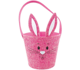 Košík textilné zajačik s ušami ružový 15 x 12 cm