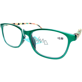 Berkeley Čítacie dioptrické okuliare +2 plast zelené, farebné bočnice 1 kus MC2193