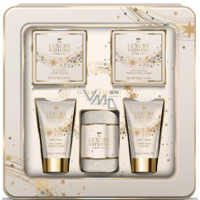 Grace Cole Bergamot, Ginger & Lemongrass umývací gél 75 ml + telové mlieko 75 ml + kryštály do kúpeľa 100 g + perly do kúpeľa 80 g + flanelová žinka + plechová krabička, kozmetická sada pre ženy